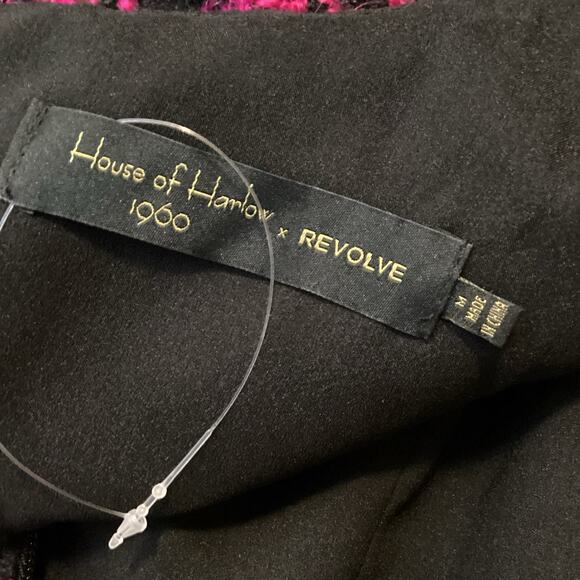 House of Harlow x Revolve Loui Houndstooth Tweed Fuchsia Black Dress M NWT - Picture 9 of 12